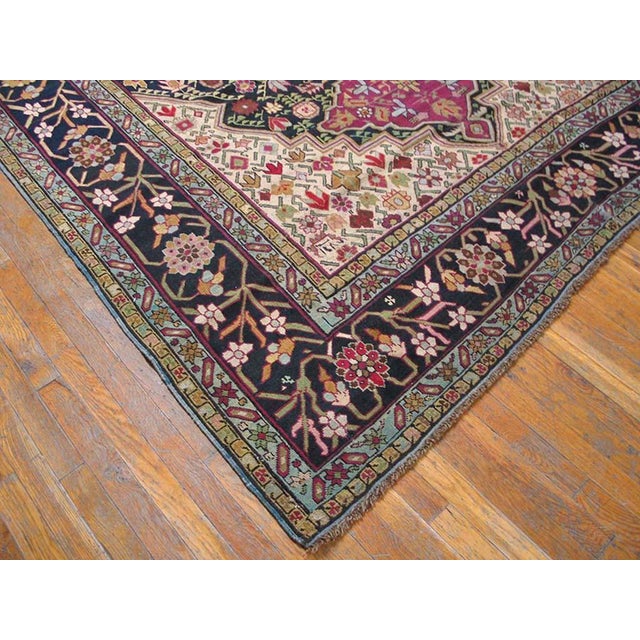 Beautiful Ivory With Black Border With One Diamond on the Center in a Geometric Design Antique Caucasian Karabagh Gallery Rug For Sale In New York - Image 6 of 6