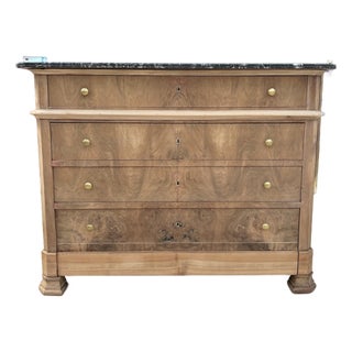 French 19th Century Louis Philippe Bleached Burl Walnut Marble Top Commode For Sale