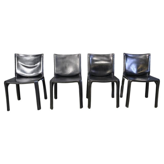 Black Leather Cab Dining Chairs from Mario Bellini, Italy, 1970s, Set of 4 For Sale - Image 14 of 14