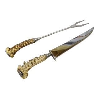 Vintage Stainless Steel and Horn Cutlery Carving Set, Wingen 1960s For Sale