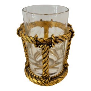 Hollywood Regency Rope and Crystal Glass Toothbrush Holder Italian Style 1960 For Sale