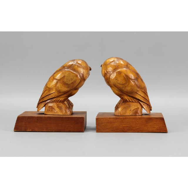 Hand Carved Owl Wooden Bookends, Germany, 1930s, Set of 2 For Sale - Image 11 of 18