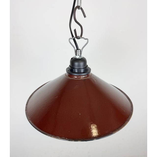 Metal Industrial Dark Red Enamel Factory Pendant Lamp, 1960s For Sale - Image 7 of 17