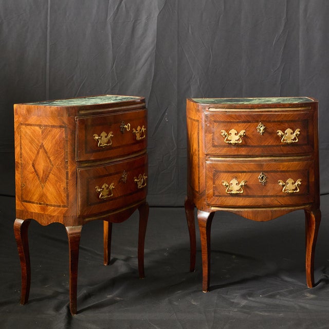 Pair of 18th Century Italian Commodinis With Marble Tops and Marquetry Inlay, Sicilian, C. 1780 For Sale - Image 12 of 12