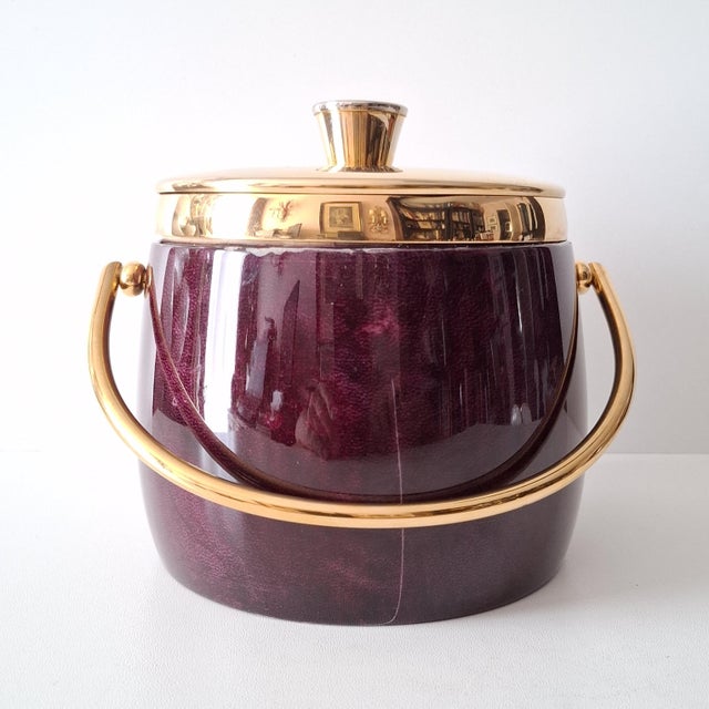 Exclusive vintage ice bucket from the world-renowned workshop of Aldo Tura (Milan). A true masterpiece of Italian mid-...
