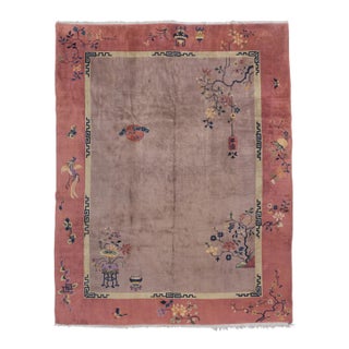 Antique Circa 1920's Taupy-Gray Chinese Art Deco Hand Knotted Rug 8'10 X 11'2 For Sale