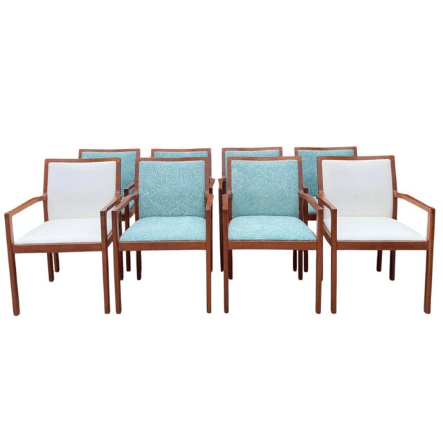 Exceptional set of eight vintage American walnut armchairs by Charles McMurray Designs, featuring sculptural architectural...