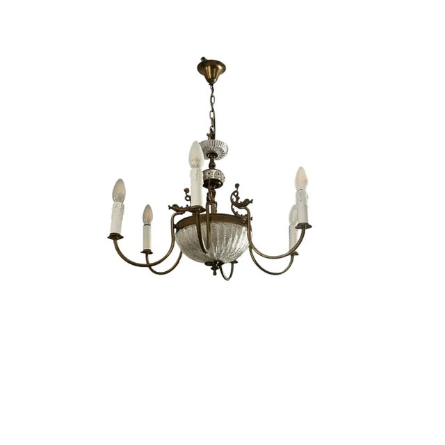 Art Nouveau Chandelier with Glass Bowl and Brass Fish, 1915 For Sale - Image 9 of 9