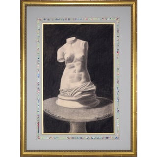 Vintage Neoclassical Charcoal Drawing of a Marble Bust New York 1930 For Sale