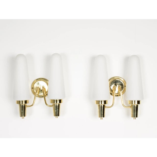 Brass & Opaline Glass Wall Lamps, 1950s, Set of 2 For Sale - Image 6 of 6