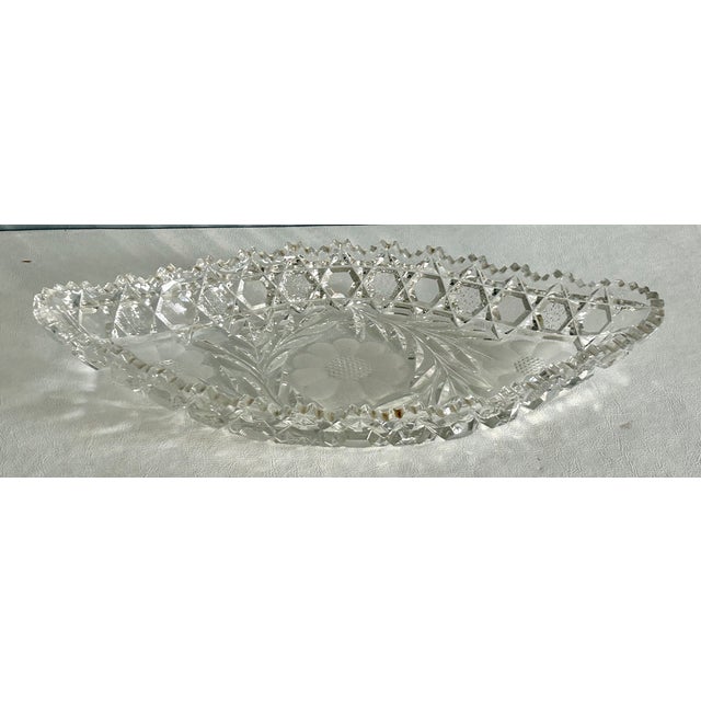 Vintage American Brilliant Period Cut Crystal Glass Oval Scalloped Edge Dish For Sale - Image 11 of 16