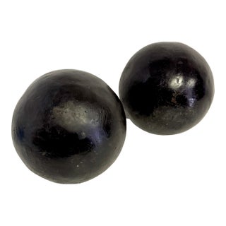 Graduated (9" & 7") Pair of Artisan Bronze Garden Balls / Sculptural Spheres For Sale