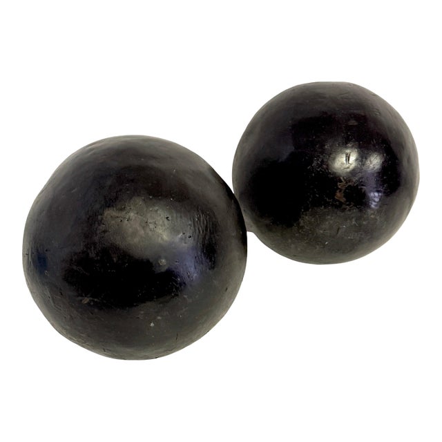 Graduated (9" & 7") Pair of Artisan Bronze Garden Balls / Sculptural Spheres For Sale