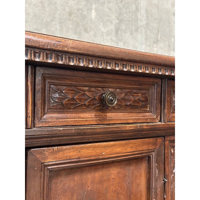 Traditional 19th Century Carved Oak Sideboard Buffet Cabinet Renaissance Revival 44” For Sale - Image 3 of 18