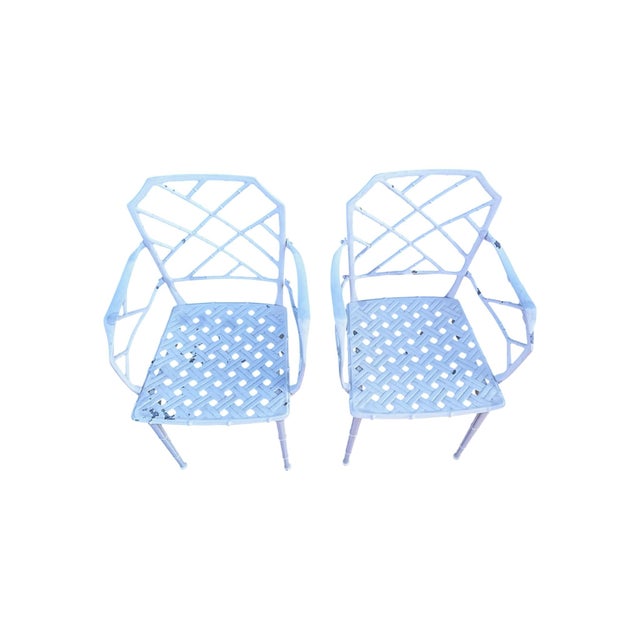 Late 20th Century 4 Calcutta Faux Bamboo Outdoor Armchairs Set by Hall Bradley for Brown Jordan For Sale - Image 5 of 10