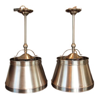 Chapman & Myers Sloane Shop Pendant Lights in Antique Nickel - a Pair For Sale