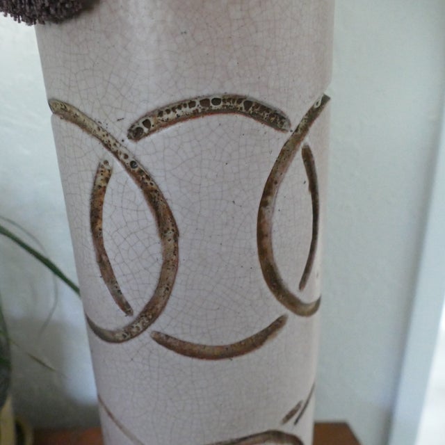 Mid Century Ceramic Table Lamp Incised Geometric Italian Style For Sale - Image 12 of 14