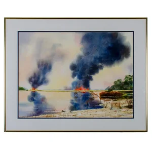 "Controlled Burn” Lowcountry Watercolor Painting by Jack Williamson