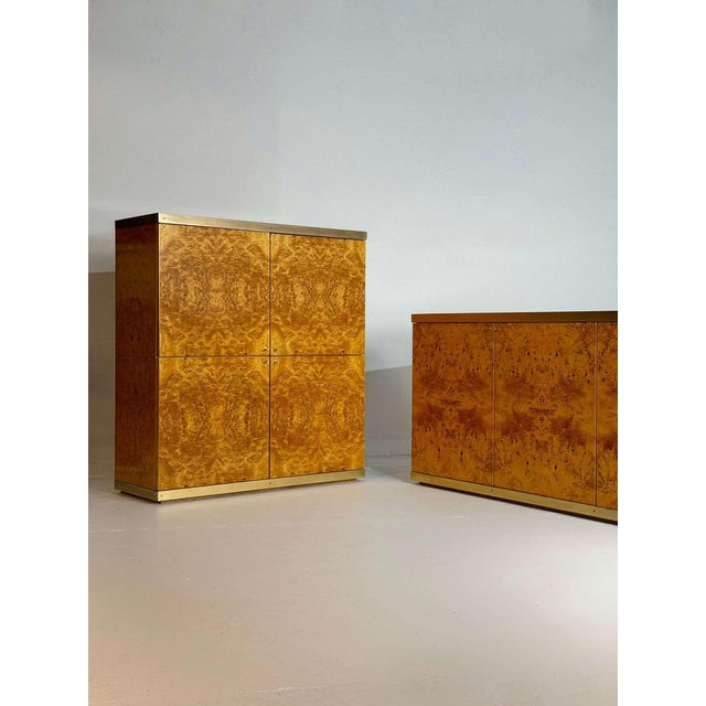Exclusive Lacquered Burlwood and Brass Bar Cabinet, 1970s For Sale - Image 14 of 15