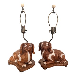 Late 20th Century Brown Spaniel Dog Table Lamps a Pair For Sale