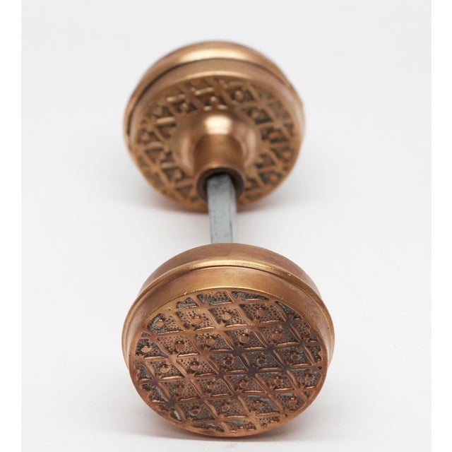Mid 20th Century Hollow Basket Weave Brass Royal Door Knobs For Sale - Image 5 of 6