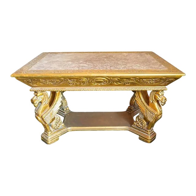 Mid 20th Century Gilt Wood & Rouge Marble Table For Sale