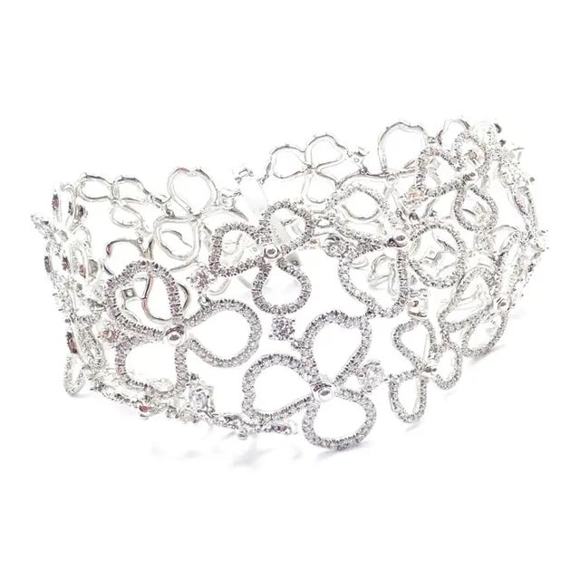 Metal Tiffany & Co. Paper Flowers Platinum Diamond Wide Bracelet For Sale - Image 7 of 10