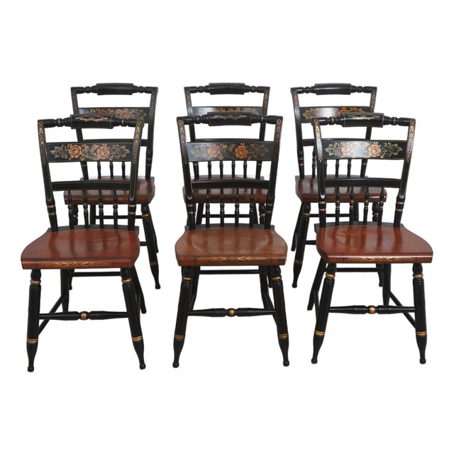 Set of 6 Hitchcock Painted Dining Chairs For Sale