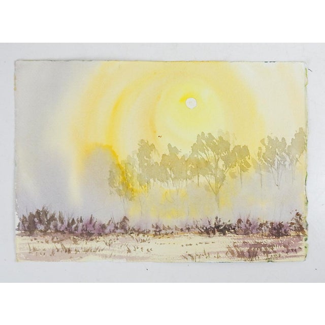 Contemporary Contemporary Modernist Sunlit Landscape Watercolor Painting For Sale - Image 3 of 3