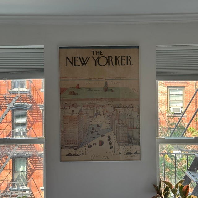 Original Vintage 1970’s New Yorker Poster “View of the World From 9th Avenue” by Saul Steinberg. Framed with Glass:...