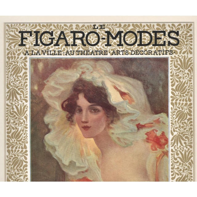 This is a matted vintage Art Nouveau fashion print that was originally cover art for a 1904 French magazine. Cover art is...