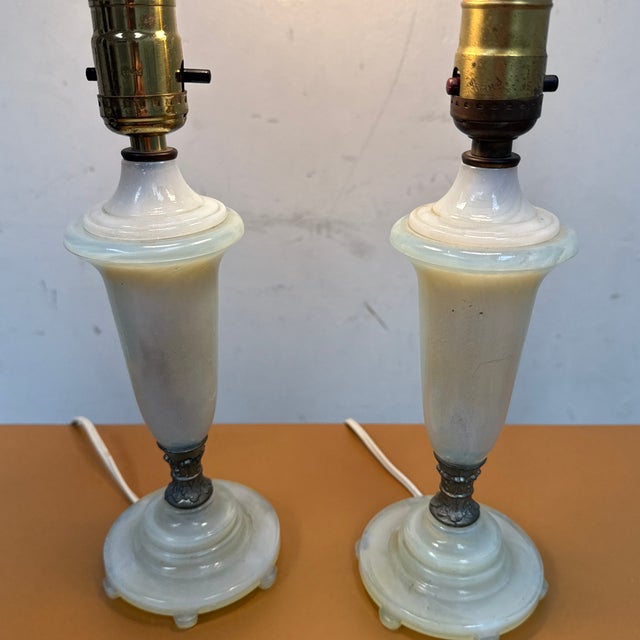 Vintage Opal Iridescent Glass Lamps, Pair For Sale - Image 11 of 12