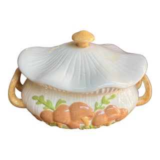Country Core Vintage Ceramic Mushroom Tureen With Lid For Sale