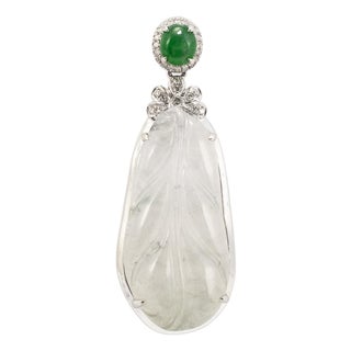 18k White Gold 8.15ct Blue Glutinous Jadeite Jade Diamond Double Drop Pendant For Sale