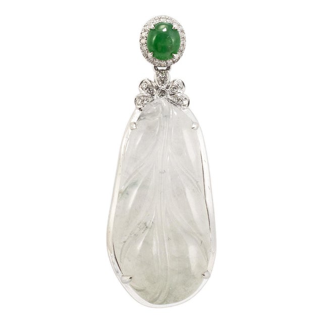 18k White Gold 8.15ct Blue Glutinous Jadeite Jade Diamond Double Drop Pendant For Sale