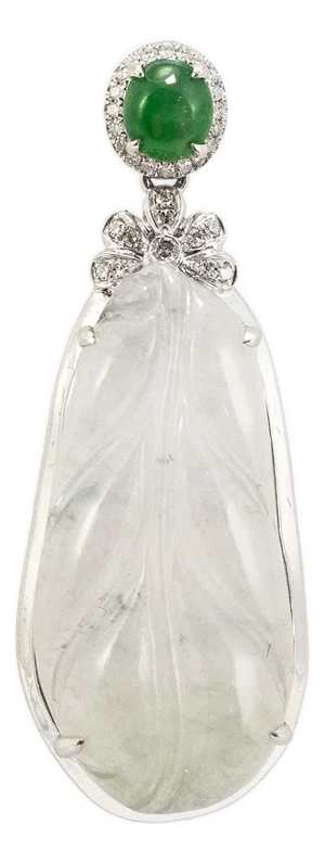 18k White Gold 8.15ct Blue Glutinous Jadeite Jade Diamond Double Drop Pendant