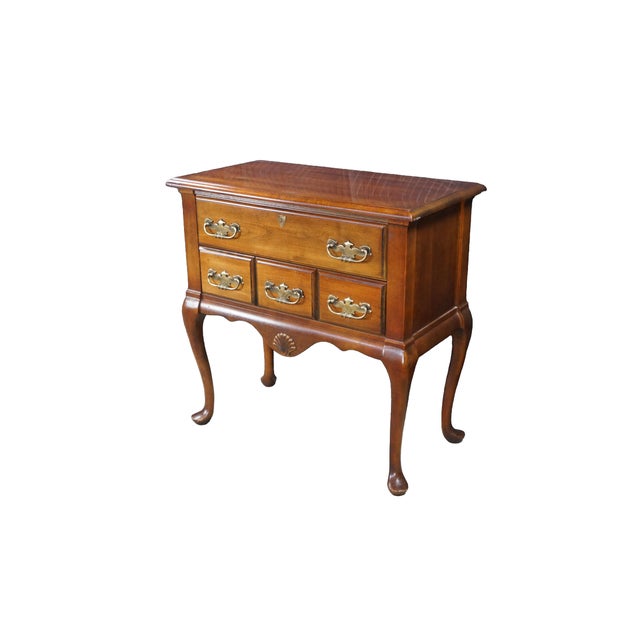 Mid-Century Modern Mid Century Mersman Cherry Queen Anne Shell Carved Lowboy Chest Console Table For Sale - Image 3 of 18