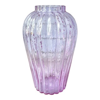1970s Vintage Large Heavy Ribbed Italian Iridescent Purple Violet Vase For Sale