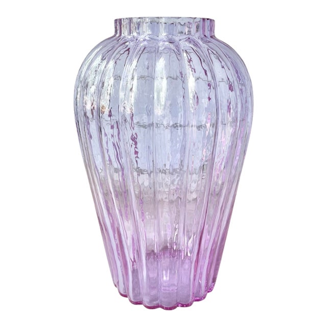 1970s Vintage Large Heavy Ribbed Italian Iridescent Purple Violet Vase For Sale