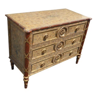 Maitland Smith Hollywood Regency Style Beige & Gold Ornate 3 Drawer Chest For Sale