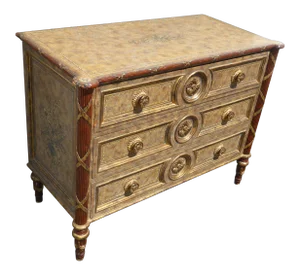 Maitland Smith Hollywood Regency Style Beige & Gold Ornate 3 Drawer Chest
