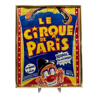 Vintage French Le Cirque De Paris Circus Clown Advertising Poster Framed For Sale