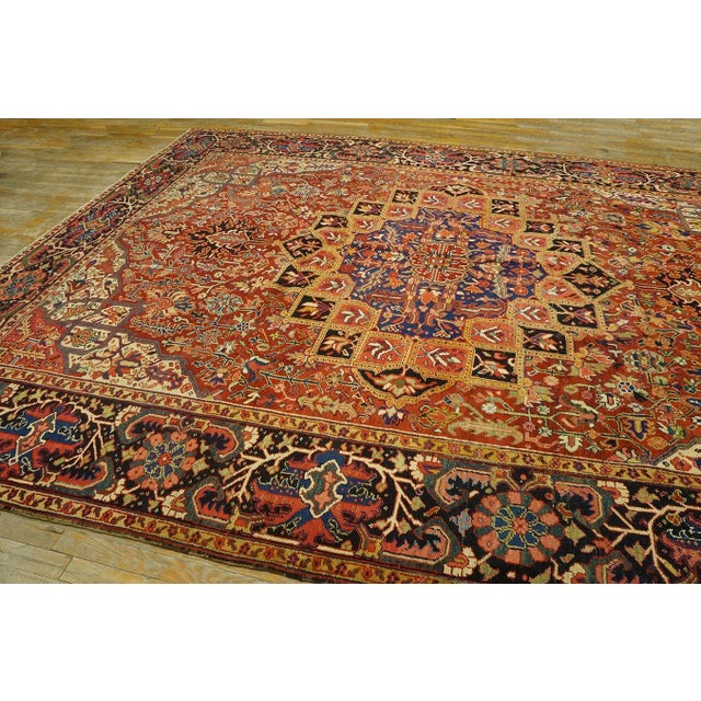 1920s Red Classic Medallion Antique Persian Heriz Carpet 9' X 11' 11" Knotted Wool Rug For Sale - Image 4 of 12