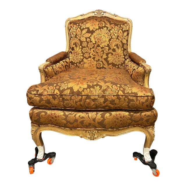 Classical elegance meets industrial artistry in this professionally modernized Rococo bergere armchair. This piece...