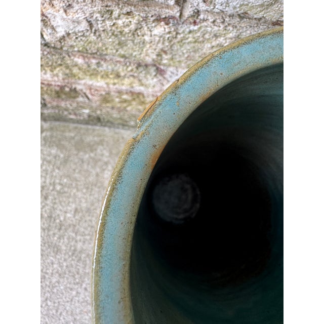 Tall Ribbed Pottery Vase, Turquoise For Sale - Image 10 of 13