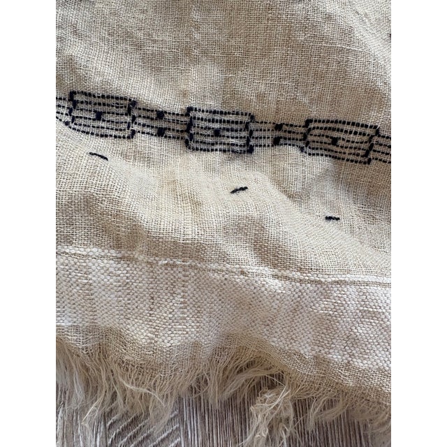 Contemporary Vintage Handwoven Textile With Black Embroidered Detailing For Sale - Image 3 of 13