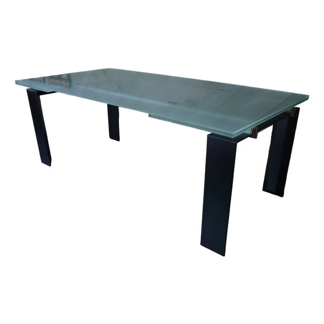 Vintage 1980 Glass & Metal Roche Bobois Dining Table With Extensions Included For Sale