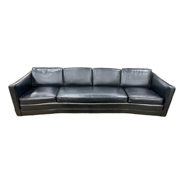 Large Vintage Mid Century Modern Black Naugahyde Sofa For Sale