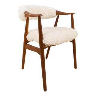 Farstrup Teak Chair in Natural Sheepskin Upholstery by Th. Herlev for Farstrup Møbler, 1960s For Sale
