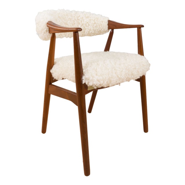 Farstrup Teak Chair in Natural Sheepskin Upholstery by Th. Herlev for Farstrup Møbler, 1960s For Sale